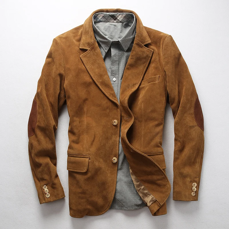 Новая умная повседневная мужская замшевая куртка из натуральной кожи высокого