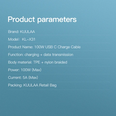 KUULAA Кабель USB Type C — USB C для Samsung Galaxy S23 PD 100 Вт Кабель для быстрого зарядного устройства для Macbook Поддержка быстрой зарядки 4,0 USB-кабель