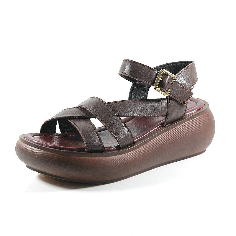 

Women Sandals 2020 Summer New Handmade Genuine Leather Platform Sandals Women Casual Comfortable Cow Leather Sandals