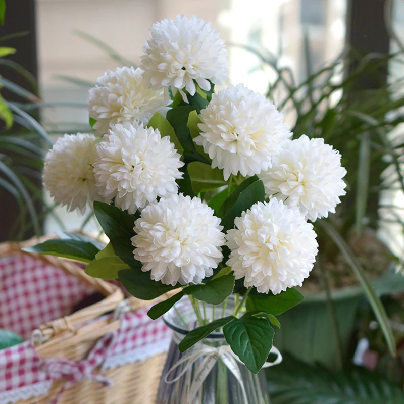 

A Bunch Of 10 Artificial Flowers Dandelion Pommel Artificial flowers Branches Green Wedding Home Decoration Table Vase Flowers