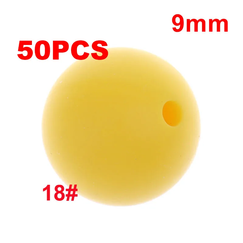 18 Yellow QHBC 50 шт. Силиконовые Круглые Бусины 9 мм Жемчуг Bpa бесплатно жевательные Детские Прорезыватели ожерелье аксессуары цепочка для соски DIY Уход игрушка Kralen - Цвет: 18 Yellow