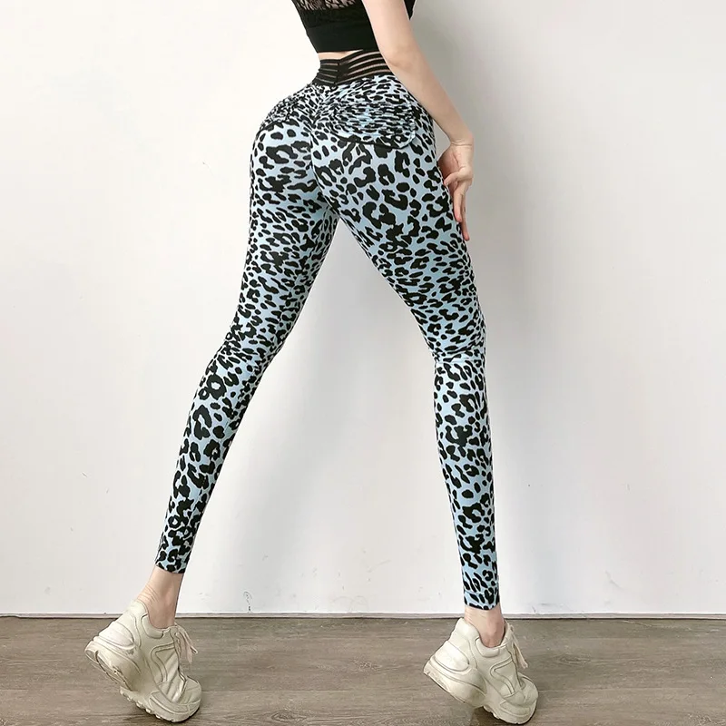 

New Women's High Waist Leggings Sexy Leopard Print Yoga Pants Stretch and Quick-drying Running Sports Tight Nude Pocket