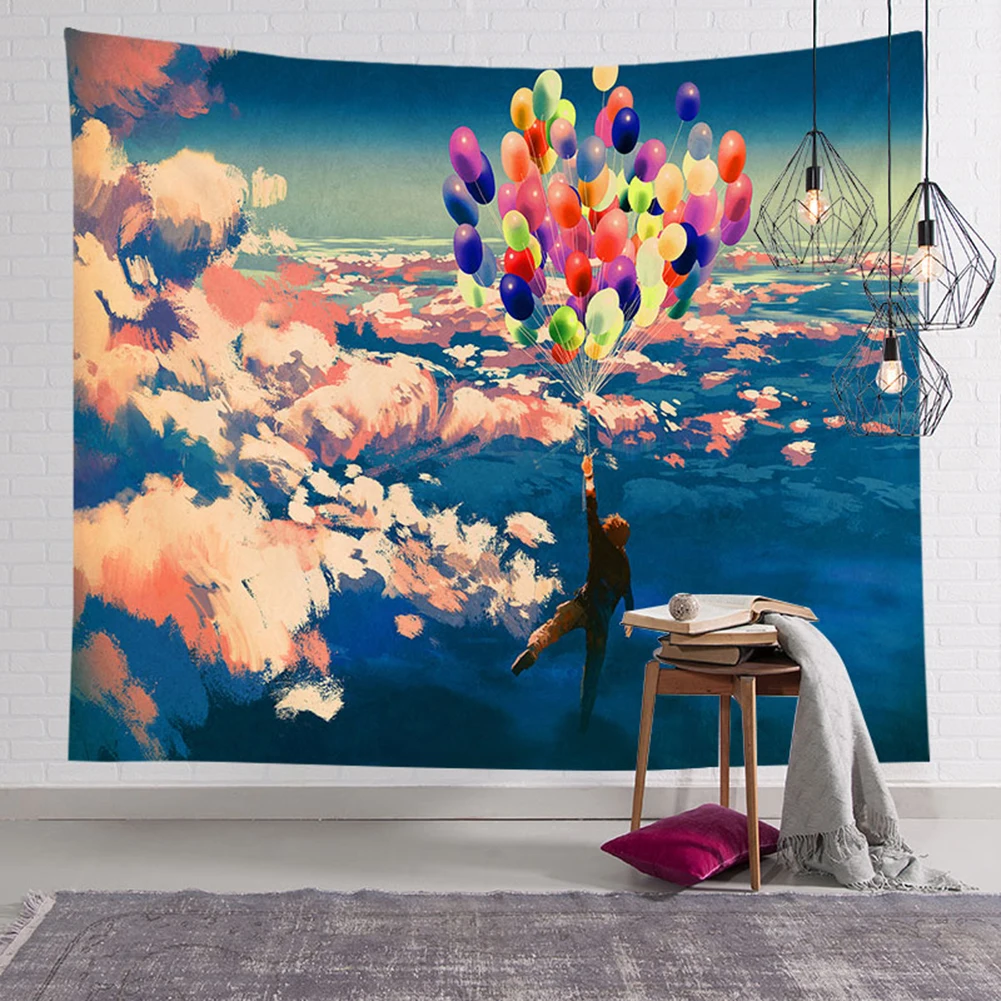 Яркий Цвет настенный гобелен пейзаж воздушный шар в форме дерева покрывало