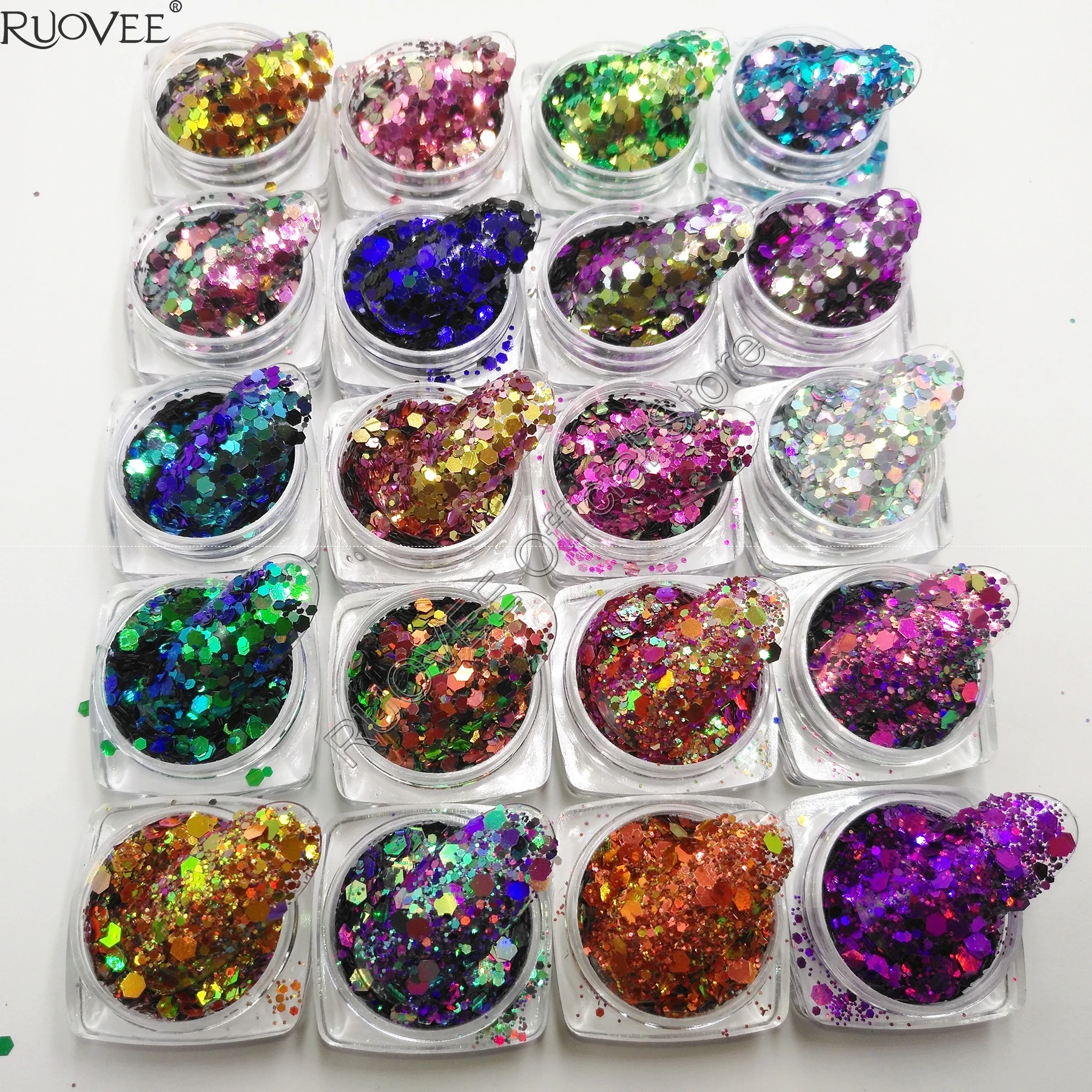 

20COLOR Shifting Chameleon Glitter Mix Metallic Hexagon Shape for Craft Nail Art Decoration Makeup Facepaint DIY Accessories Jar