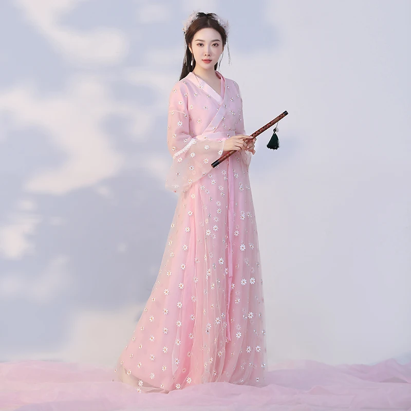 Косплей китайское традиционное платье hanfu Женский 2020 Новый розовый комплект Guzheng