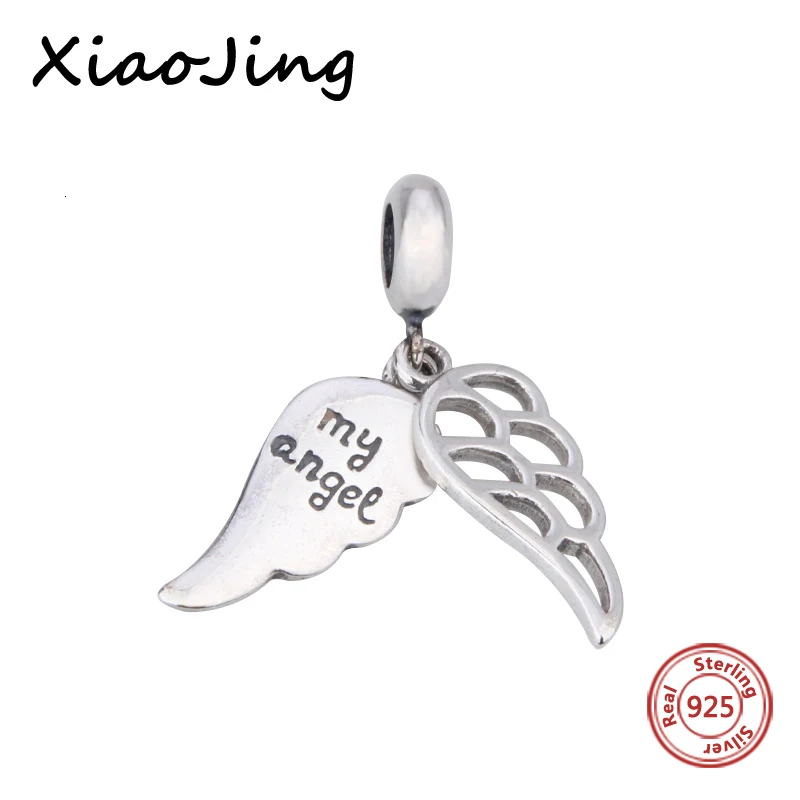 Hot Sale 925 Silver Original wings my angel Charms Pendant Fit Authentic Pandora Bracelets Antique Beads Jewelry Making Gifts | Украшения и