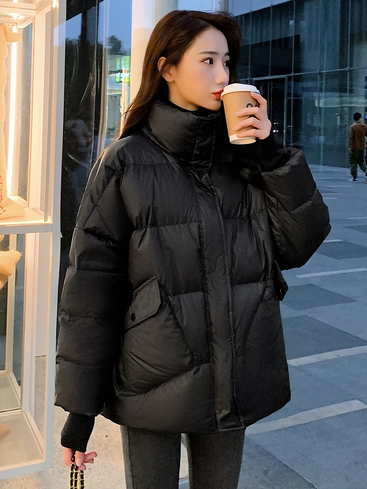 

Short Down Jacket Women 2020 Winter New Fashion Foreign Style Diagonal Pockets Small Bread Clothes Cotton Warm Jacket
