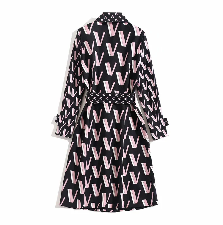 Windbreaker High Quality Autumn Winter New Women'S Fashion Party Office Vintage Elegant Letter Print Long Sleeve Midi Jacket