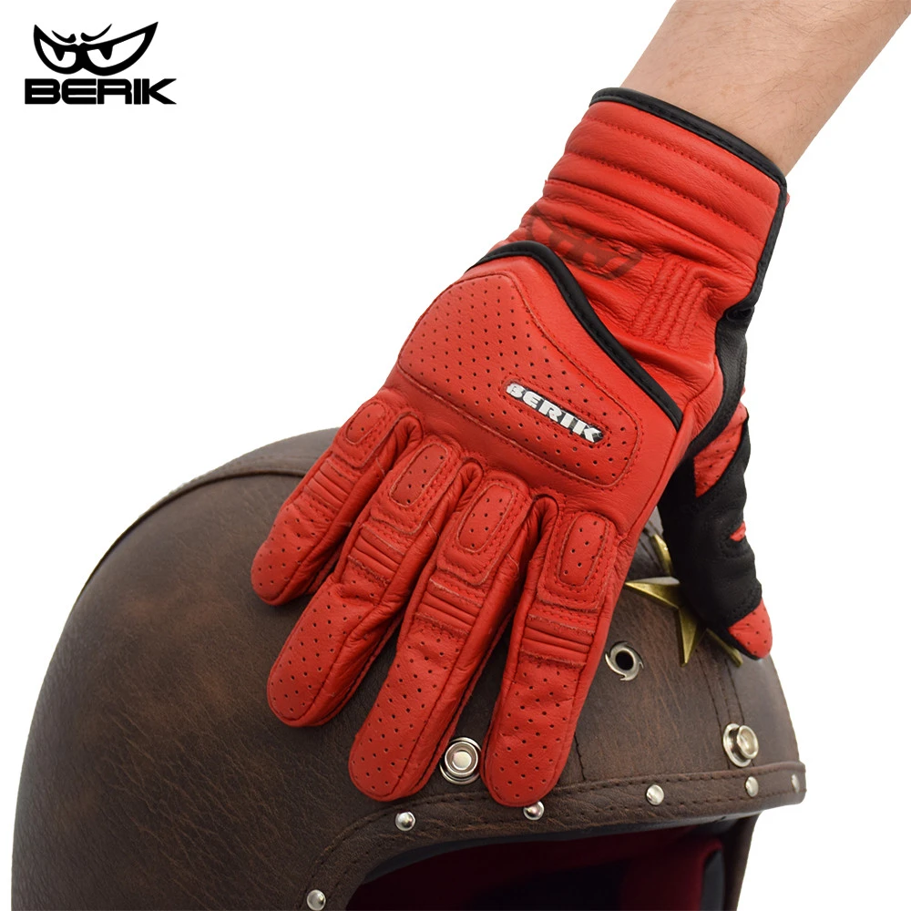 Кожаные Мотоциклетные Перчатки премиум-класса для мужчин защитные красные