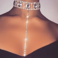 luxury crystal big oval stone choker necklace body jewelry for women rhinestone sexy clavicle chain collar necklace accessories
