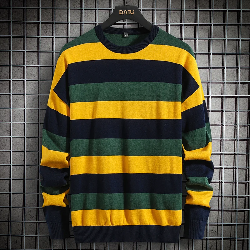

Men Sweater 2021 New Autumn And Winter Casual Male Sweater Knitted Pullover Cotton Teenager Boy Stripe Korean Style M114