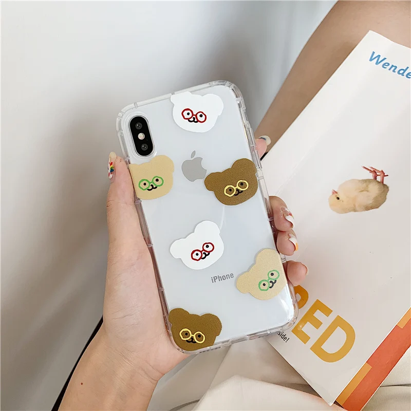 Симпатичные очки медведь для iphone 8 7 coque xr xs max x 6 6s plus Корея мультфильм глаза чехол