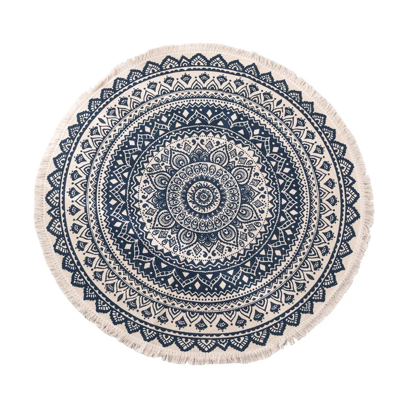 

Retro bedroom living room coffee table carpet mat household tassel custom printed round carpet