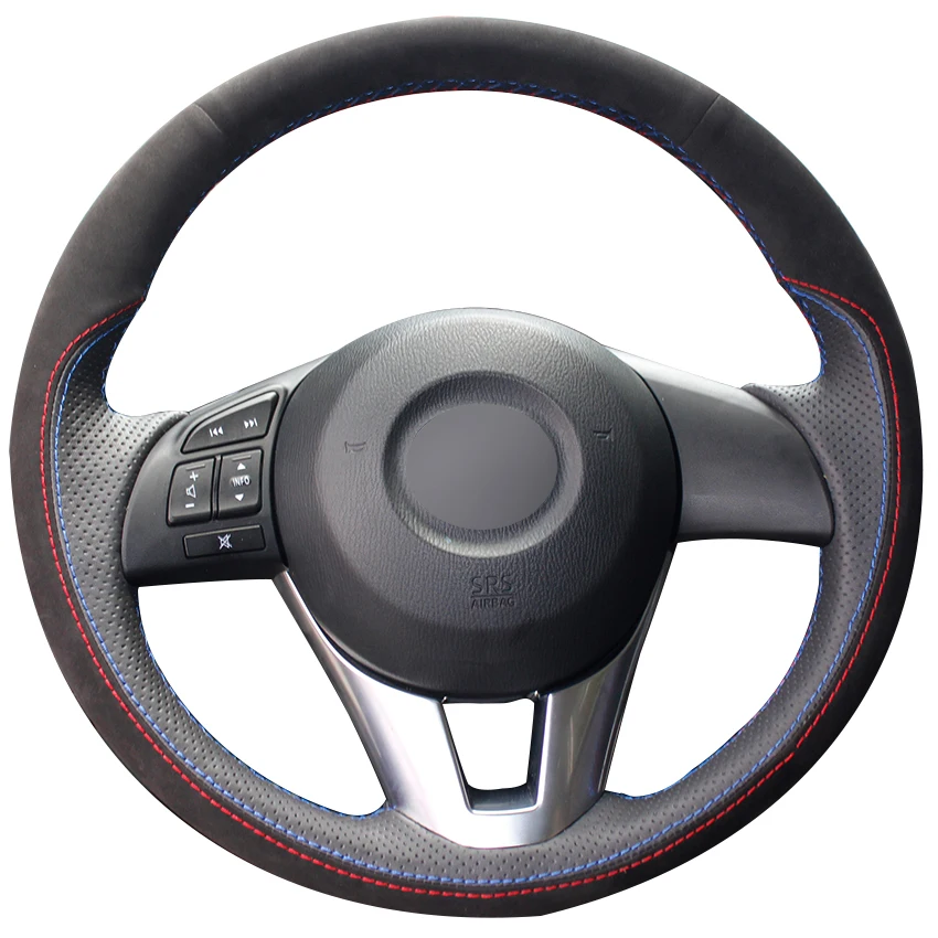 

Black Natural Leather Black Suede Car Steering Wheel Cover for Mazda 3 Axela Mazda 6 Atenza Mazda 2 CX-3 CX3 CX-5 CX5 Scion iA