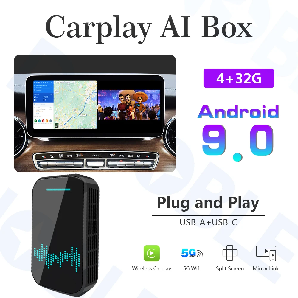 Универсальный Carplay Беспроводной box Поддержка Android Авто 4 + 32G Зеркало Ссылка Box 9 0 Plug