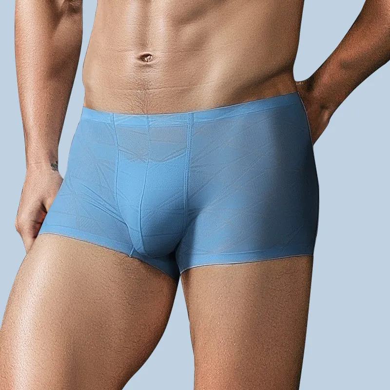 5Pcs New Men's Underwear Boxer Ice Silk Summer Seamless Ultra-thin Youth Breathable Loose Large Size Four-corner Shorts Head Pan