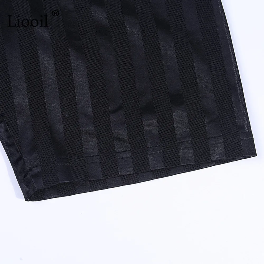 Liooil/Полосатые сетчатые прозрачные брюки, плотные черные слаксы, осень, женские штаны, сексуальные брюки с высокой талией, облегающие штаны-карандаш для женщин