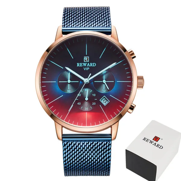 blue add box Новые часы с черным сетчатым ремешком, модные спортивные часы мужские часы, лучший бренд, Роскошные водонепроницаемые часы с хронографом, Relogio Masculino - Цвет: blue add box