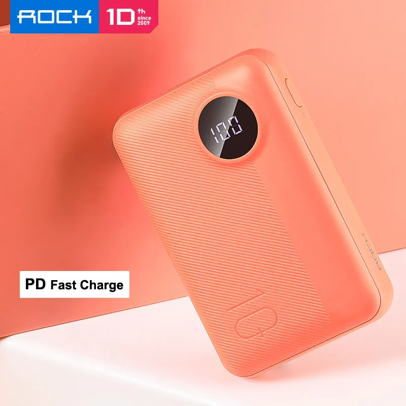 Rock Mini 10000mAh LED Display Power Bank 18W Type C PD3.0 QC3.0 Draagbare Externe Batterij voor iPhone Samsung huawei | Мобильные