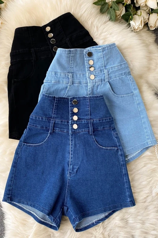 

Fashion casual design high waist Denim shorts womens summer 2021 new single-breasted denim hot shorts womens denim shorts women