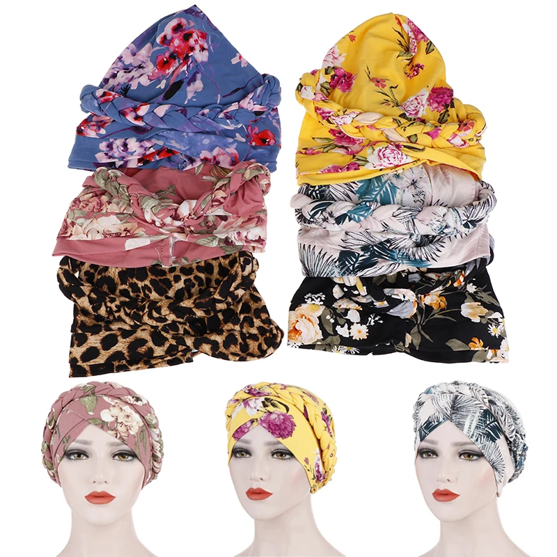 

Fashion Women Print Braided Bandanas Headwear Cap Muslim Turban Hair AccessoriesHeadband Headwear