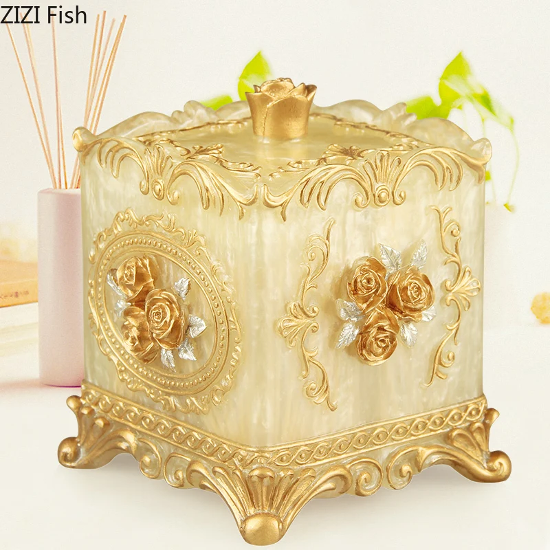 European Style Emboss Resin Toothpick Box Cotton Swab Box Home Desktop Toothpick and Cotton Swab Storage Supplies