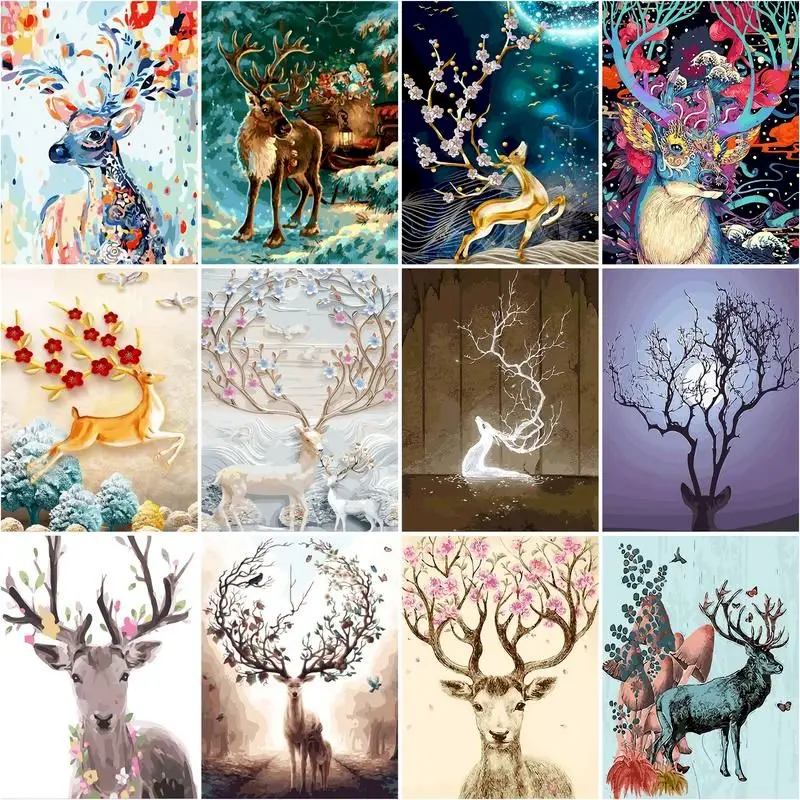 

SDOYUNO DIY Painting By Numbers For Adults Frame Wall Art Acrylic Paint By Numbers On Canvas Animal Deer For Home Decor Gift