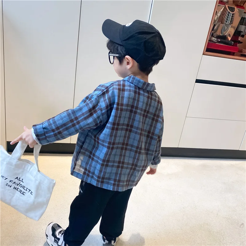 

Keelorn Boys Casual Shirt Korean Fashion Kids Spring Outwear Blouses Long Sleeve Cool Children Plaid Tops With Pockets
