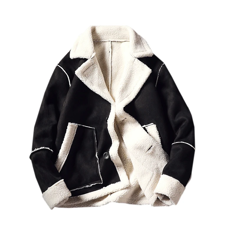 

5XL Winter Black Short Lambskin Coats Mens Velvet Warm Bomber Jackets Mens Lamb Wool Stylish Large Size Fur Collar Coats Fashion