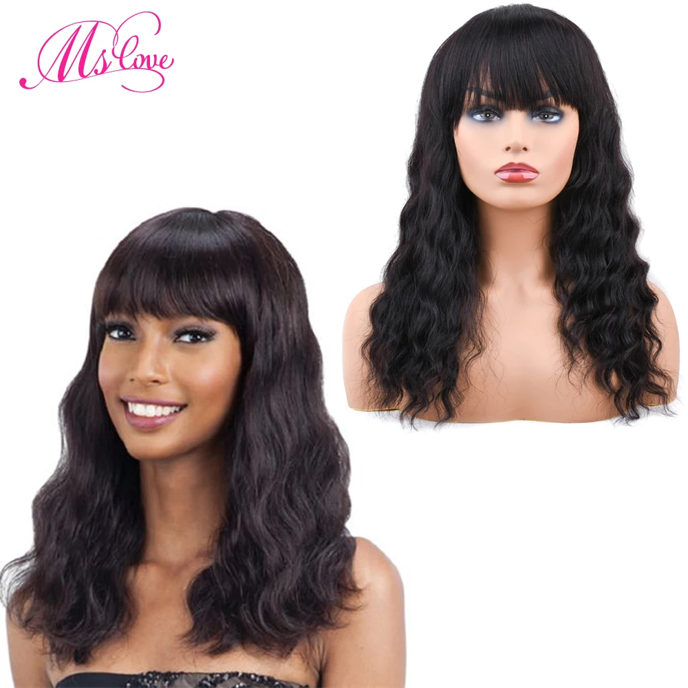 

Body Wave Human Hair Wigs Brazilian Wig With Bangs Natural Wigs For Women Non Remy Hair 14-24inch Ms Love