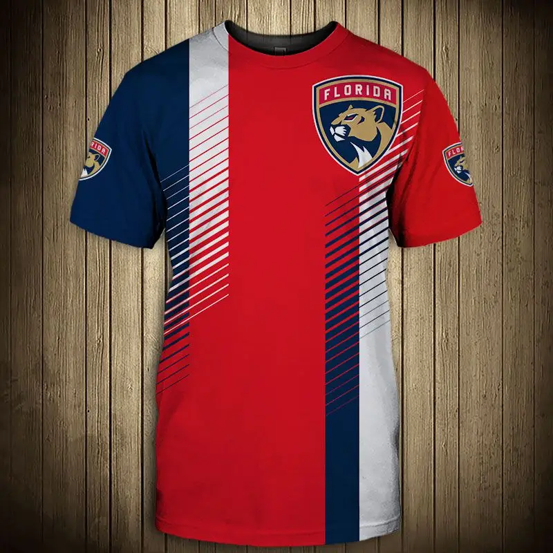 

Florida fashion casual men Panthers t-shirt Stripe stitching design cartoon lion print cool tops