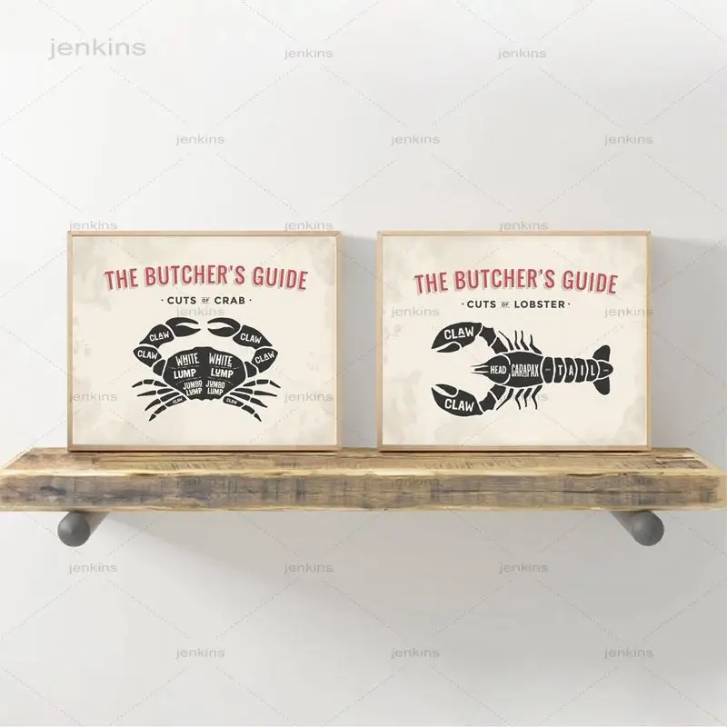 Руководство мясника схема краба лобстера плакаты и принты кухонные настенные