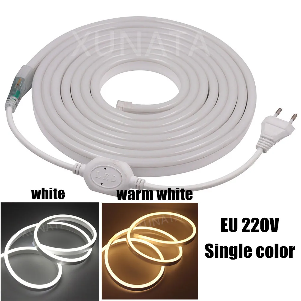 EU 220V Neon RGB Led Strip Light 5050 Ribbon Tape Waterproof Flexible LED Night Lamp 2835 120LEDs/m White/Warm White | Освещение