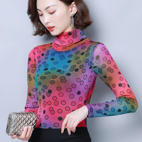 Весна Осень 2020 эластичная Изысканная женская рубашка с принтом высоким