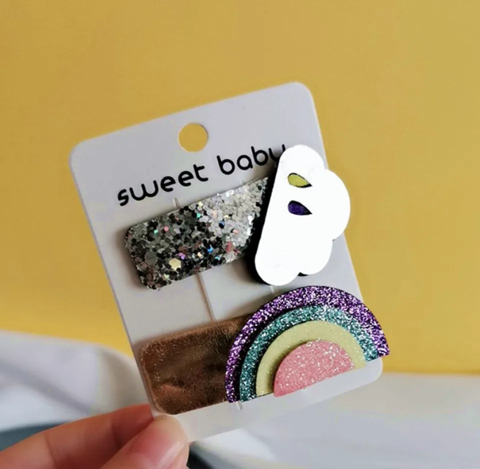 Корейский стиль Единорог детские заколки для волос блёстки Радуга ручной работы