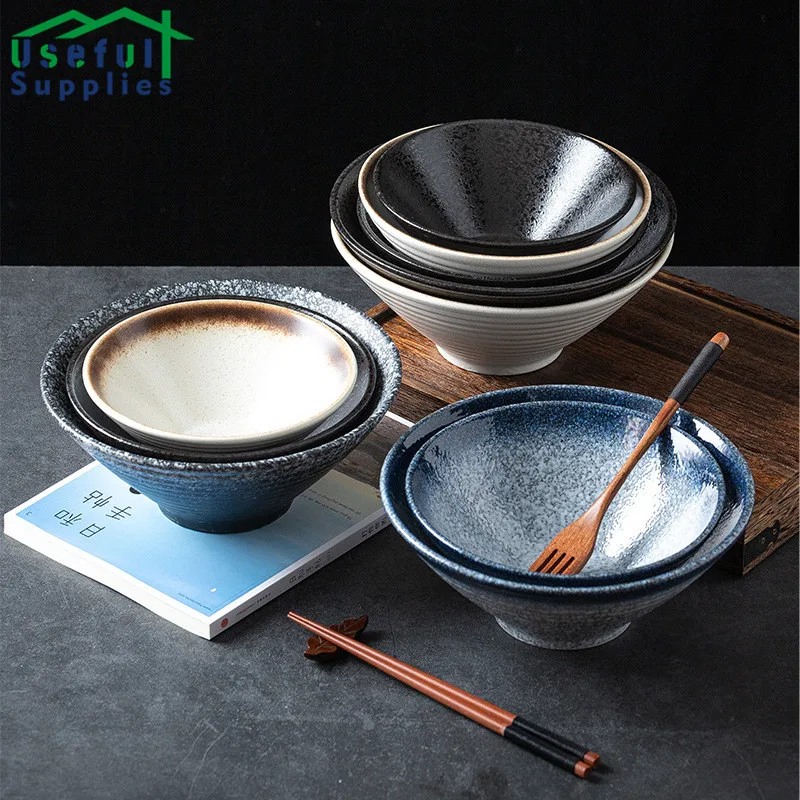 

Japanese-style Tableware Hat Bowl Creative Simple Ramen Bowls Household Ceramic Bowl Plates for Food Kitchen Tableware Sets