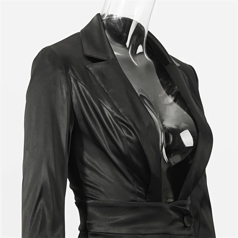 

Fyrneh Woman Blazer Dress Elegant Evening Party Lady Women Long Sleeve Casual Black Dress Female Bodycon Satin Dresses