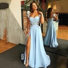 Женское атласное платье-трапеция UZN, синее длинное вечернее платье с горячая Распродажа рукавами-крылышками и разрезом, размера плюс, для выпускного вечера
