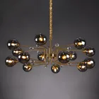 Современная роскошная хрустальная светодиодный ная люстра в скандинавском стиле с серым стеклянным шариком, золотые подвесные светильники для гостиной, спальни, столовой, Подвесная лампа