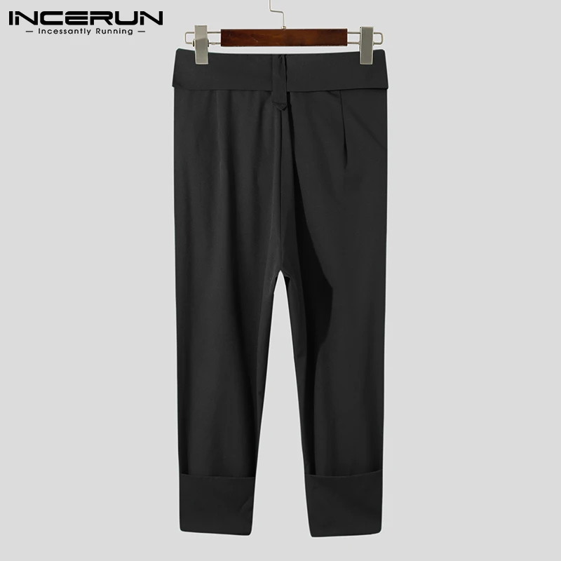 

Handsome Men Wide Leg Long Pants Pleated Trouser Solid Color Fashion Male Leisure Baggy Comeforable Suits Pantalons 2021 INCERUN