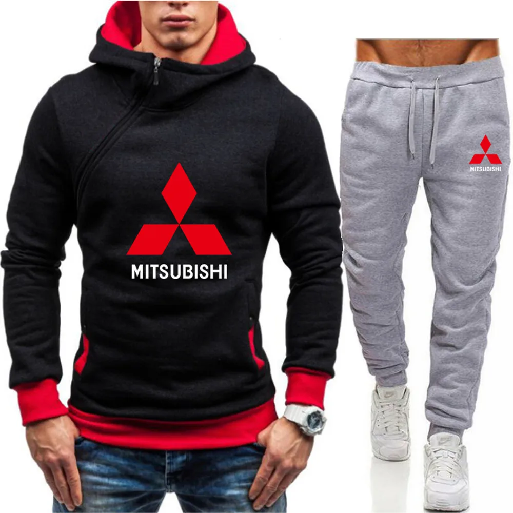 

MITSUBISHI CarLogoMen's Sportswear Suit Personality Diagonal Zipper SweaterTrousers Leisure Fitness Jogging 2021 Autumn Fashion