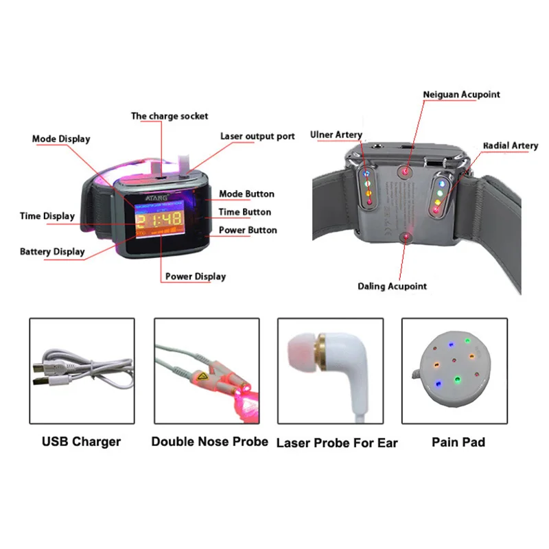 Часы для лазерной терапии гипертензия LLLT Для Лечения шума в ушах 650 нм 4 цвета