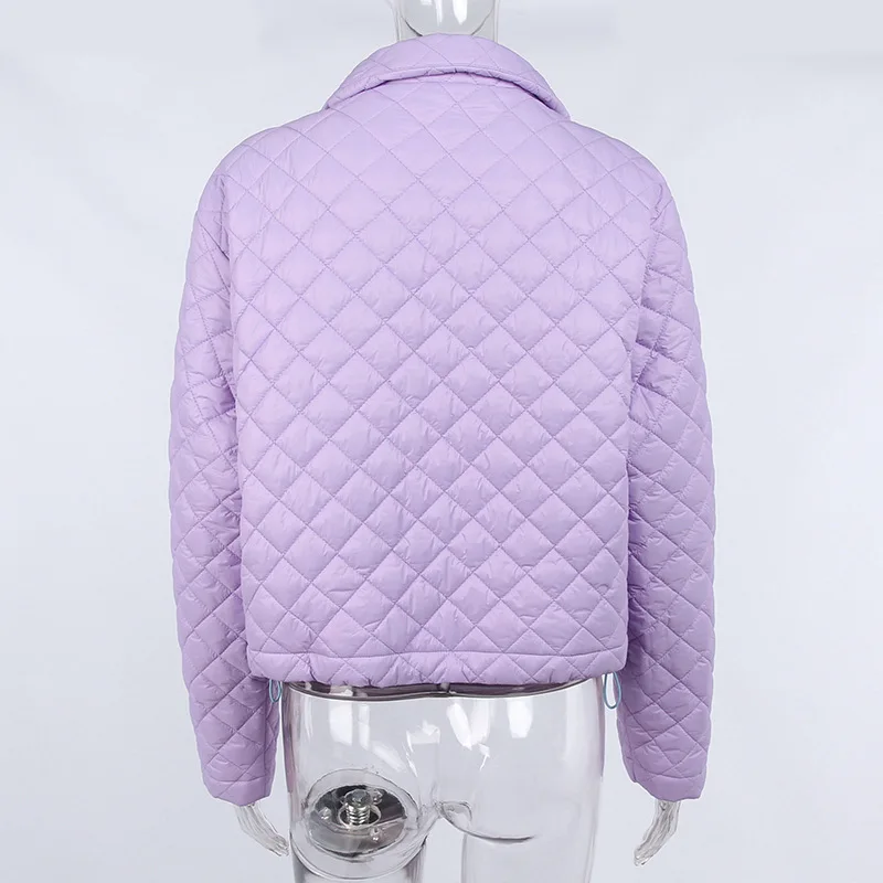 2021 Autumn Winter Slim Zipper Pocket Woman Jacket Solid Plaid Lapel Jacket Women's Clothing Women's Fashion Zipper Cotton Coat