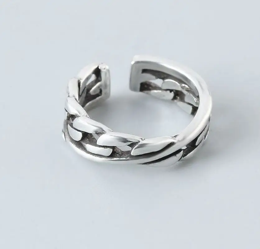 S925 тайское серебряное женское кольцо круглая ретро модная цепочка Открытое