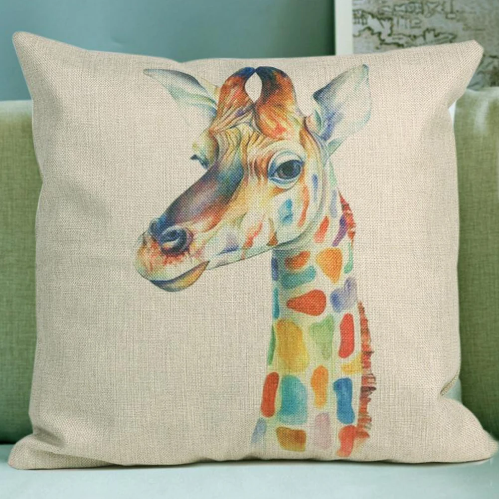 Хлопковые льняные наволочки для подушек с 3D рисунком головы жирафа