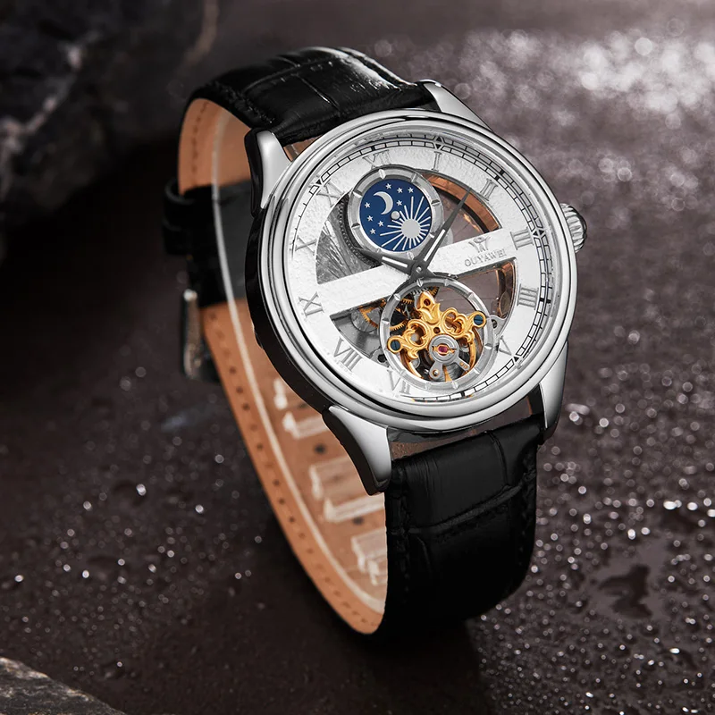 

OYW Automatic Mechanical Men Wristwatch Luxury Gold Waterproof Man self Winding Watch Fashion Tourbillon Relogios Masculinos