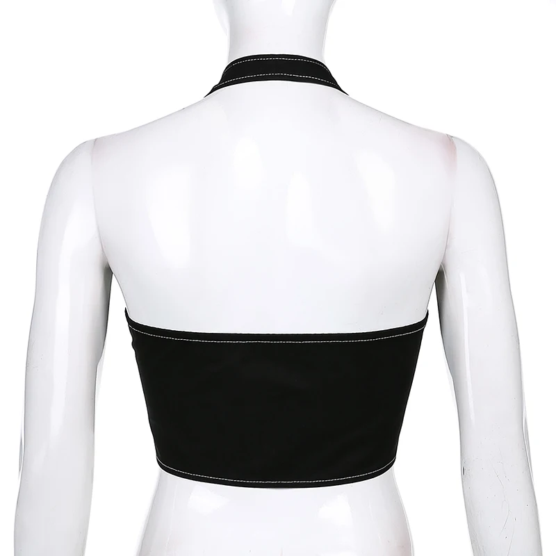 

Rockmore Gothic Halter Tank Top Summer Zipper Cropped Tops Tees Sleeveless Mini Vest Black cotton Cami 90s Vintage Corset Summer