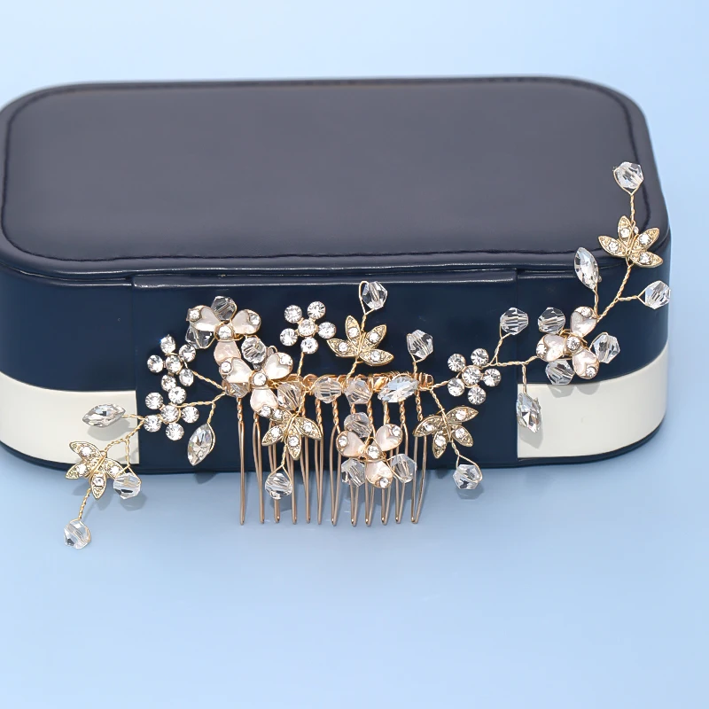 Винтажные свадебные аксессуары для волос с золотым цветком Длинные Кристаллы