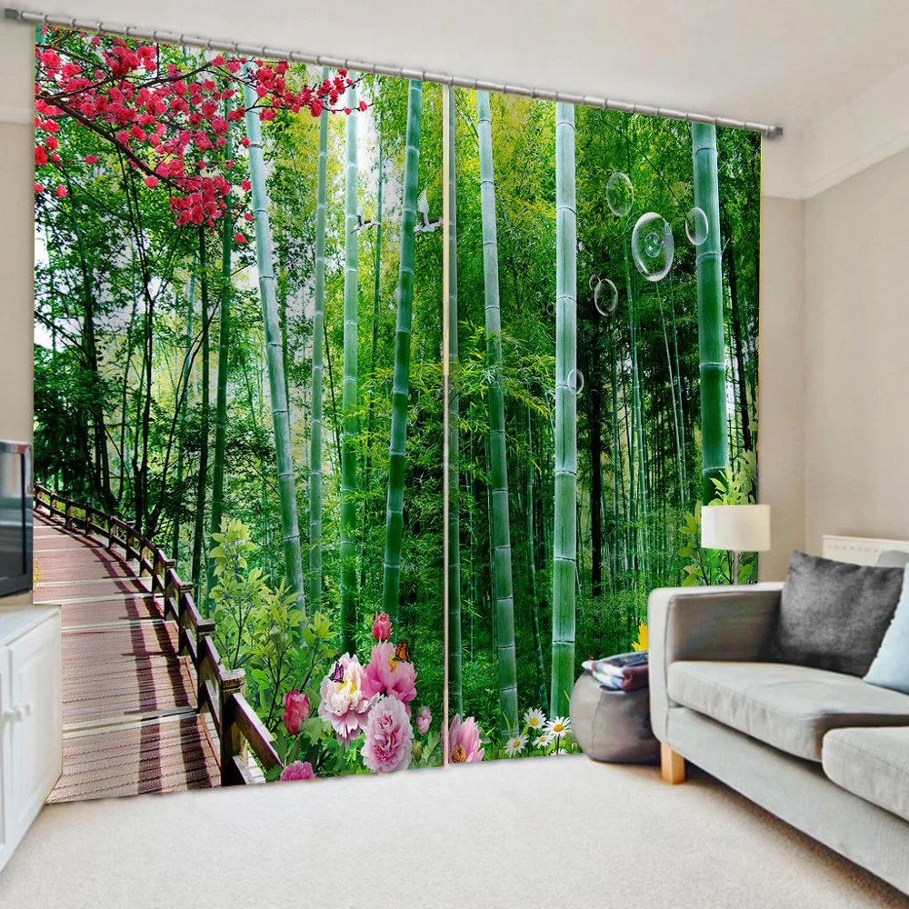 

Luxury Blackout 3D Window Curtains For Living Room Bedroom Morden green bamboo curtains 3d curtains
