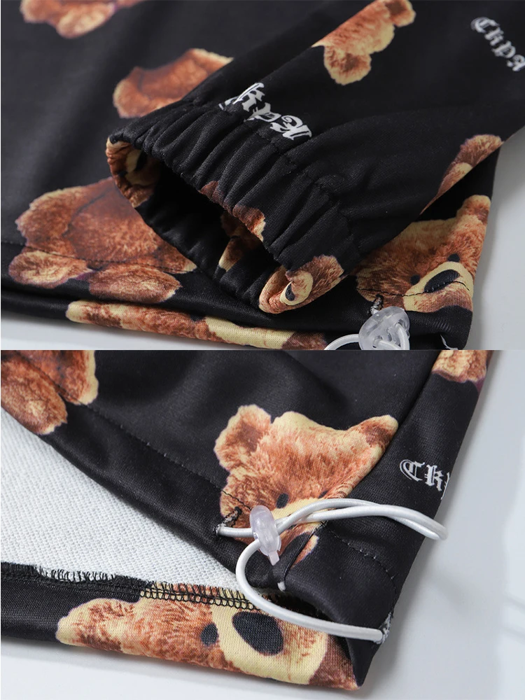 

Men's Hip Hop Hoodies Bear Print Korean Hooded Sweatshirt Male 2021 Fashion Loose Harajuku Streetwear Men Elastic Band Hoodies
